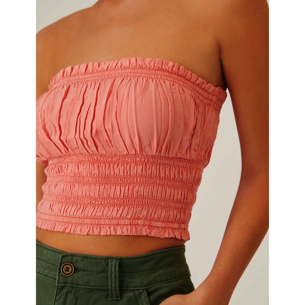 ANTHROPOLOGIE Pilcro Ruffled Ruched Slinky Tube Top in Coral - Picture 1 of 11